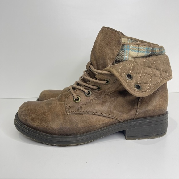 Austin Women’s 8 Brown Blue Fleece Upper Layered Round Toe Lace Up Casual Boots - Picture 2 of 15